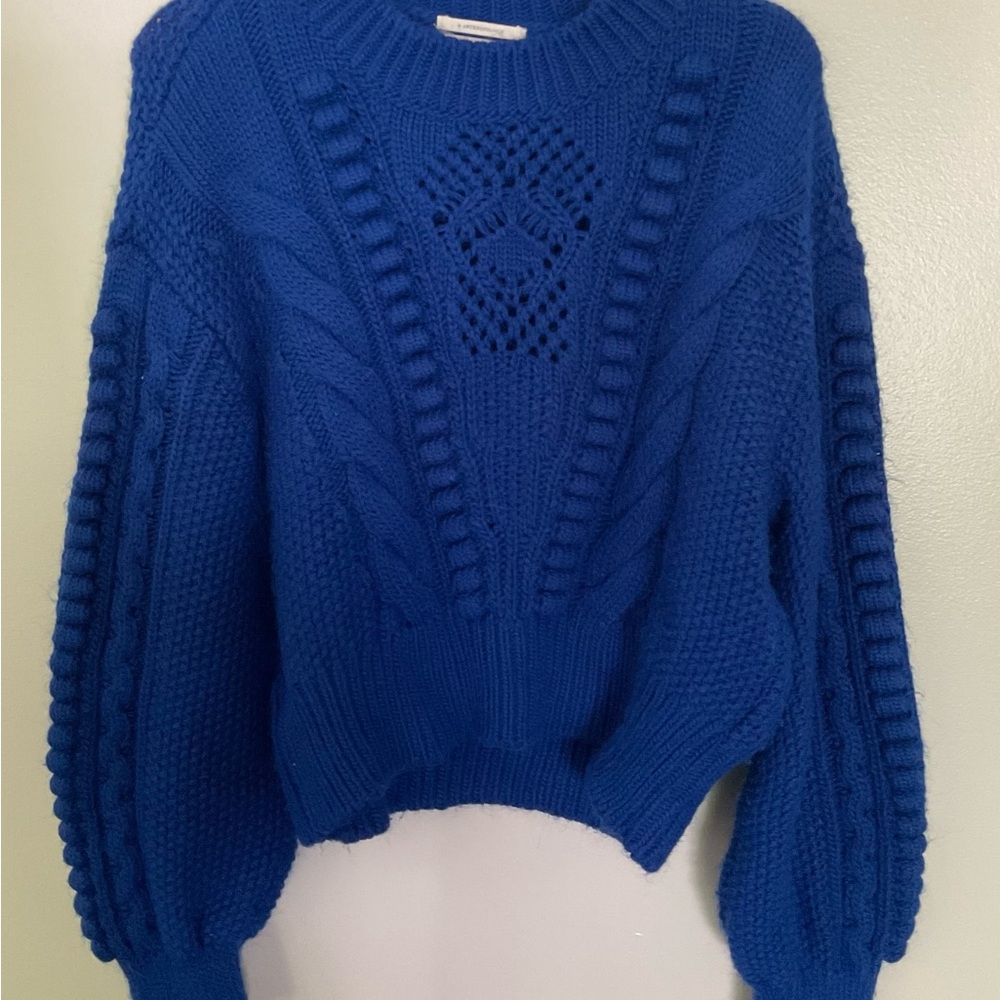 Anthropologie Blue Chunky Knit Crew Neck Sweater